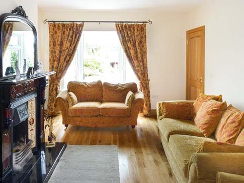 a living room with two couches and a tv at Lovers' Lodge in Kilkenny