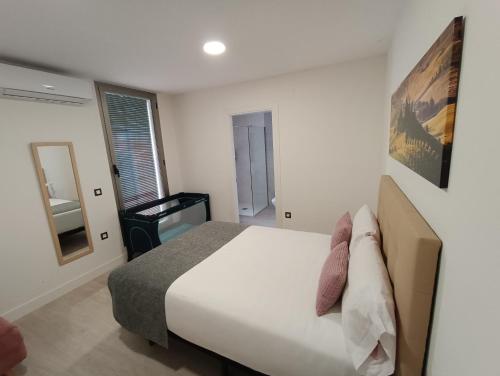 a bedroom with a large bed and a mirror at Hotel Rural Envero in Pesquera de Duero