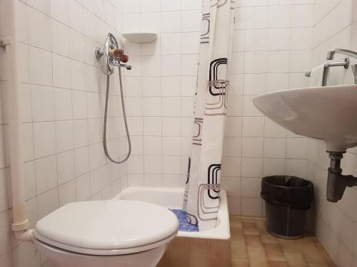 łazienka z toaletą i umywalką w obiekcie Villa Barbara w mieście Mlini