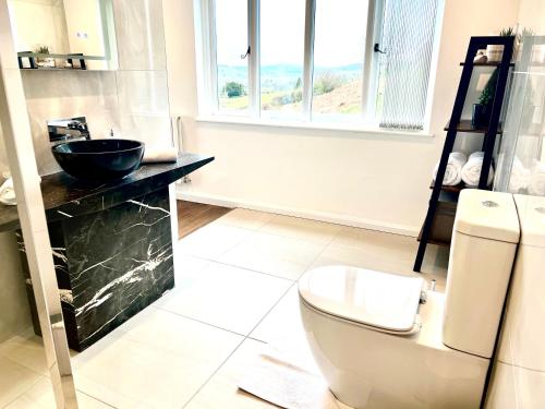 a white bathroom with a sink and a toilet at High Grassings Country House in Ambleside