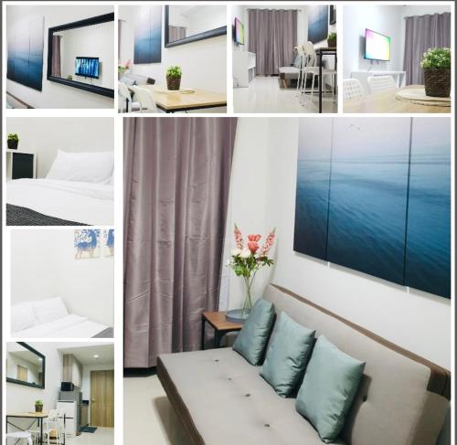 a collage of photos of a room with a couch at S Residences-MOA in Manila