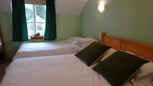 une chambre avec deux lits et une fenêtre dans l'établissement Le Glycine a Manoir Sainte Cecile, à Juvigny-sous-Andaine