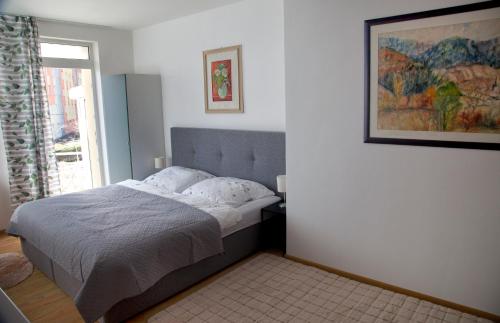 a bedroom with a bed and a window at Apartmán u Doktora in Banská Bystrica