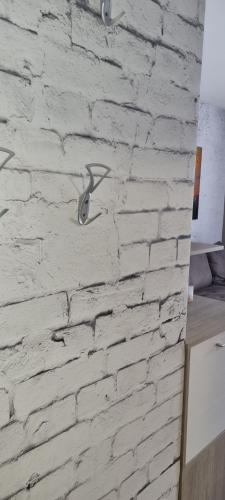 a white brick wall with two birds on it at Kraljevi Cardaci 9D 12- Sunny view in Kopaonik