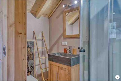 a bathroom with a sink and a mirror at Mazot savoyard situé à 25 kms de CHAMONIX in Saint-Gervais-les-Bains