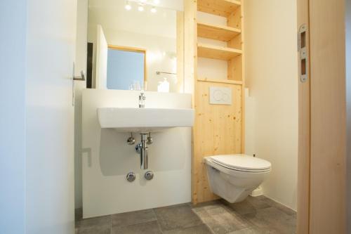 a bathroom with a toilet, sink, and tub at Zunfthaus zur Rebleuten in Chur