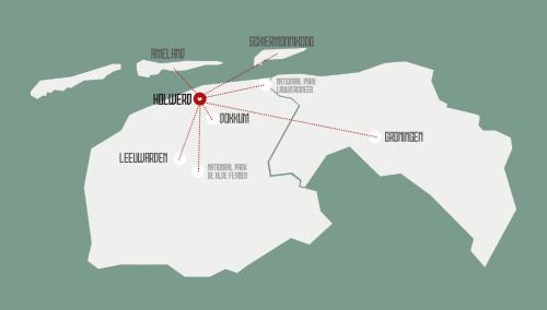 a map of malta with a red dot at Camping Zee van Tijd Holwerd in Holwerd