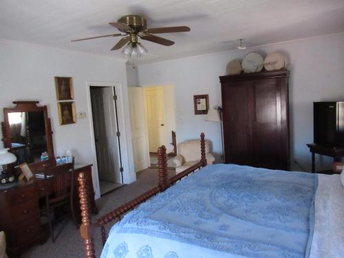 a bedroom with a bed and a ceiling fan at Carrier Houses Bed & Breakfast in Rutherfordton