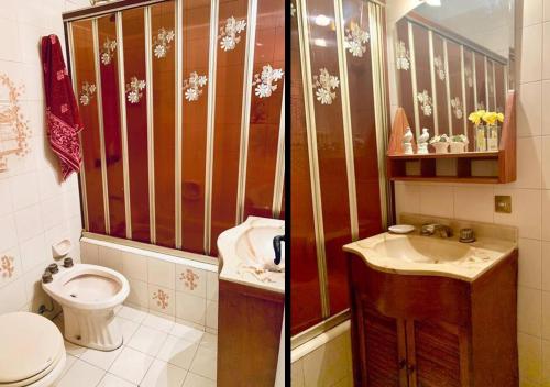 y baño con aseo, lavabo y ducha. en Big Apartment in Belgrano with 3 rooms and 3 baths en Buenos Aires