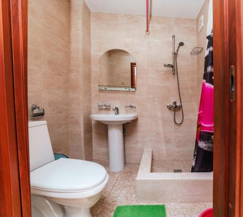 a bathroom with a toilet and a sink and a shower at Guest House Alla in Adler