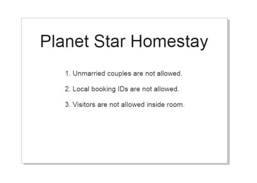 a page of a planet star homesay document at Planet Star Homestay in Bikaner