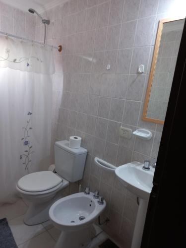 een badkamer met een toilet en een wastafel bij lavanda I in El Calafate