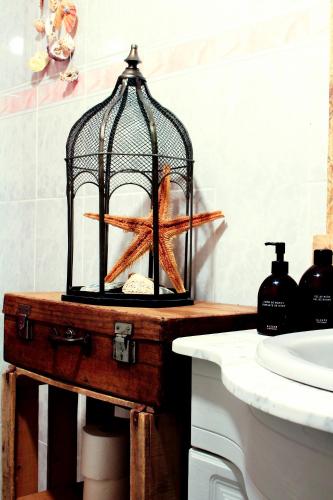 a bathroom with a cage with a starfish in it at Blanca Martín in Trevélez