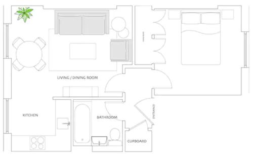 The floor plan of 1 Bed Apartment Russell Square