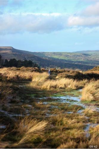 a view of a grassy hill with a person in the distance at Spacious and bright 1 - bedroom rental unit in Ilkley