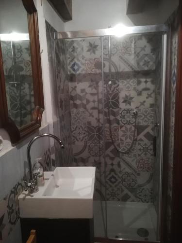 a bathroom with a sink and a shower at casa del vicolo verde in Pontremoli