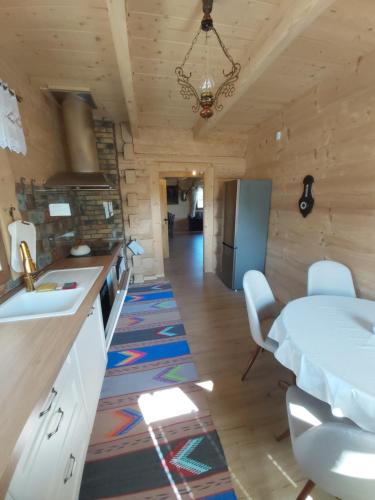 a kitchen with a sink and a counter top at Agroturystyka u Guta in Podszkle-Bukowina