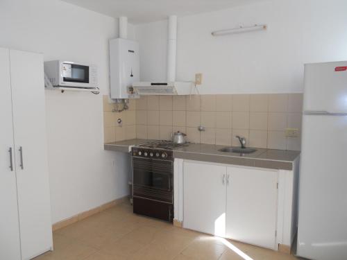 a small kitchen with a stove and a sink at Acogedor departamento bien ubicado in Concordia