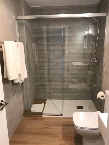 łazienka z prysznicem i toaletą w obiekcie La Casina de la Playa w mieście Ribadesella