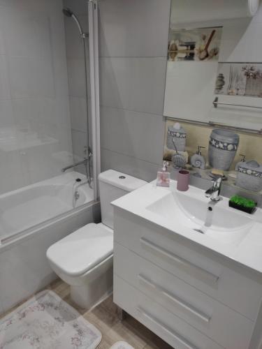 La salle de bains est pourvue d'un lavabo, de toilettes et d'une baignoire. dans l'établissement Bianca Home, Castellón de la Plana