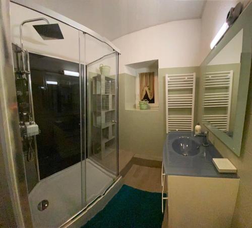 a bathroom with a shower and a sink at Grand'Roche in Cornimont