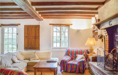 un salon avec un canapé et une cheminée dans l'établissement Cozy Home In Beauchene With Wifi, à Beauchêne