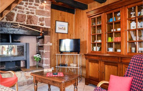 a living room with a fireplace and a tv at Gorgeous Home In Badefols D'ans in Teillots