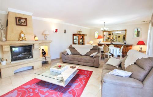 un salon avec un canapé et une cheminée dans l'établissement Awesome Home In Les Angles, aux Angles (Gard)