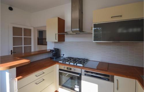 une cuisine avec des armoires blanches et un four à plaques de cuisson dans l'établissement Stunning Home In Vallauris, à Vallauris