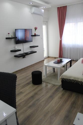 a living room with a couch and a table at Apartman Cer in Banja Koviljača
