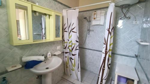 a bathroom with a sink and a shower at La Casa Dei Delfini in Lampedusa