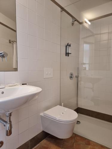 a bathroom with a sink and a toilet and a shower at Casa Algarbe in Faro