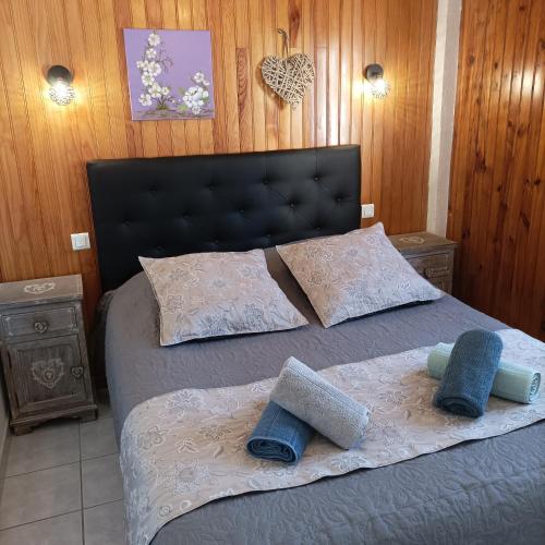 une chambre avec un lit avec deux oreillers dessus dans l'établissement La Céret'nitude, à Céret