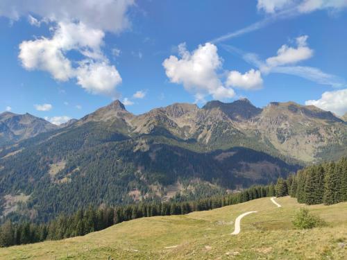 a view of a mountain range with a road at Eco-Baita Natura Spensierata in Canale San Bovo