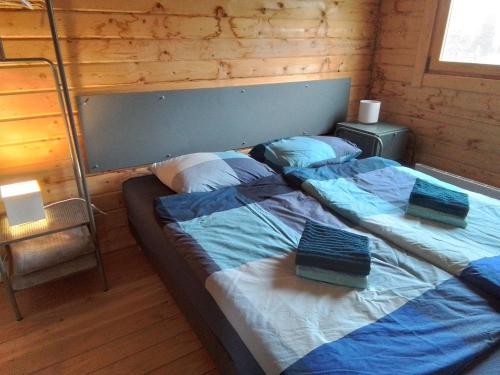 Un dormitorio con una cama y una escalera. en De Wingerd, en Bergakker
