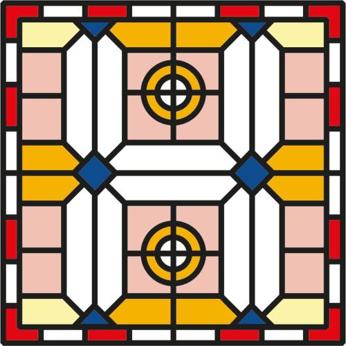 a stained glass window with pink and yellow stripes at The Haymarket Hotel in Edinburgh