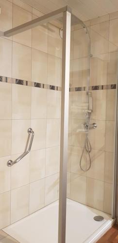 a shower with a glass door in a bathroom at Marina in Perpignan