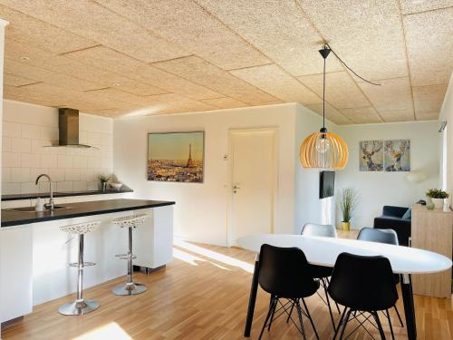 Il comprend une cuisine et un salon avec une table et des chaises. dans l'établissement aday - Nice and cozy place, à Aalborg