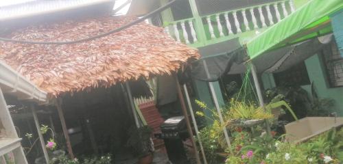 a small house with a straw roof and some plants at Don Ramirez in Leticia
