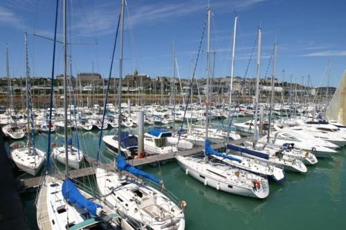 un groupe de bateaux amarrés dans un port dans l'établissement Maison de vacances, à Poilley
