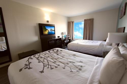 a hotel room with two beds and a television at Sleep Inn & Suites in Foley