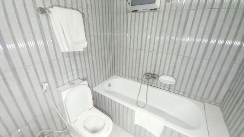 a white bathroom with a toilet and a sink at GHION HOTEL in Addis Ababa