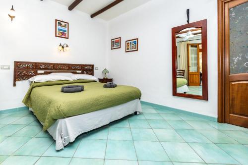 a bedroom with a bed and a mirror on the wall at Lauricella Bed and Breakfast in Lipari