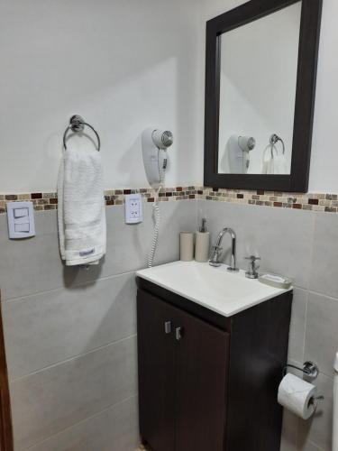 a bathroom with a sink and a mirror at Las Arecas - 3° B in Puerto Iguazú