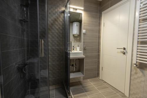 a bathroom with a shower and a sink at Hany Sweet in Niš
