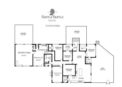 Bunya Bunya Luxury Estate Toowoomba set over 2 acres with Tennis Court في توومبا: مخطط ارضي للمنزل