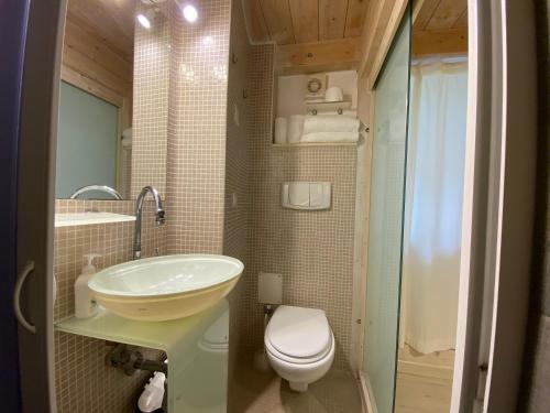 a small bathroom with a sink and a toilet at White albergo diffuso Ristorante & SPA in Foggia