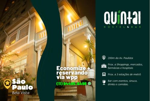 un folleto para una villa con un edificio en Quintal Hostel & Bar en São Paulo