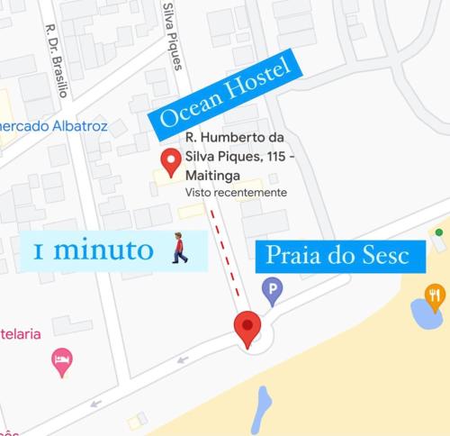 une carte de l'emplacement d'un hôtel dans l'établissement Pousada Ocean - Beira Mar, à Bertioga