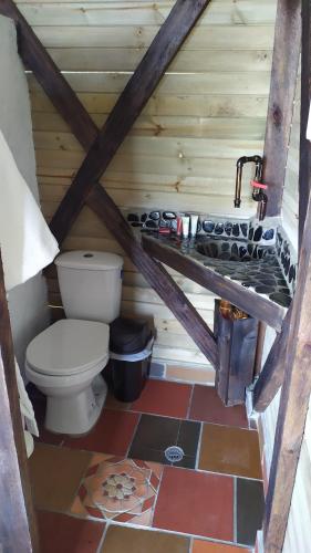 ein Badezimmer mit WC in einer Holzhütte in der Unterkunft Glamping Jericó in El Edén